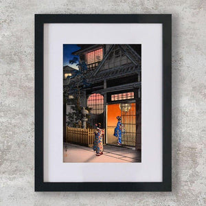 High-quality Mounted + Framed Print Araki Street in Yotsuya - Tsuchiya Koitsu Japanese Woodblock Print Ukiyo-e - City of Paradise