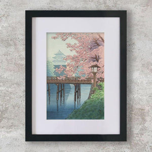High-quality Mounted + Framed Print Cherry Blossoms and Castle - Ito Yuhan Japanese Woodblock Print Ukiyo-e - City of Paradise