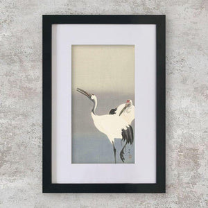 High-quality Mounted + Framed Print Two White Cranes - Ohara Koson Japanese Woodblock Print Ukiyo-e - City of Paradise