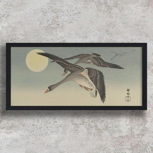 High-quality Framed Print Geese At Full Moon - Ohara Koson Japanese Woodblock Print Ukiyo-e - City of Paradise