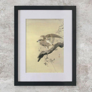 High-quality Mounted + Framed Print Hawk - Ohara Koson Japanese Woodblock Print Ukiyo-e - City of Paradise
