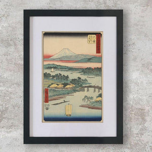 High-quality Mounted + Framed Print Kawasaki Tsurumi River and Namamugi Village - Andō Hiroshige Japanese Woodblock Print Ukiyo-e - City of Paradise
