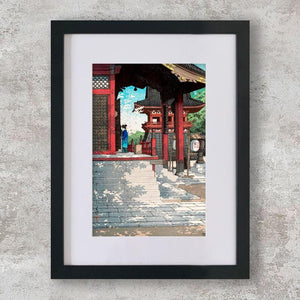 High-quality Mounted + Framed Print Meguro Fudo Temple - Kawase Hasui Japanese Woodblock Print Ukiyo-e - City of Paradise