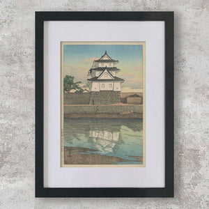 High-quality Mounted + Framed Print Takamatsu Castle, Sanuki - Kawase Hasui Japanese Woodblock Print Ukiyo-e - City of Paradise