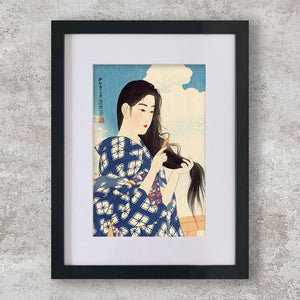 High-quality Mounted + Framed Print After Washing Her Hair - Itō Shinsui Japanese Woodblock Print Ukiyo-e - City of Paradise