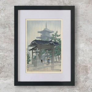High-quality Mounted + Framed Print De Zensetsu Temple in Sanshu - Hasui Kawase Japanese Woodblock Print Ukiyo-e - City of Paradise