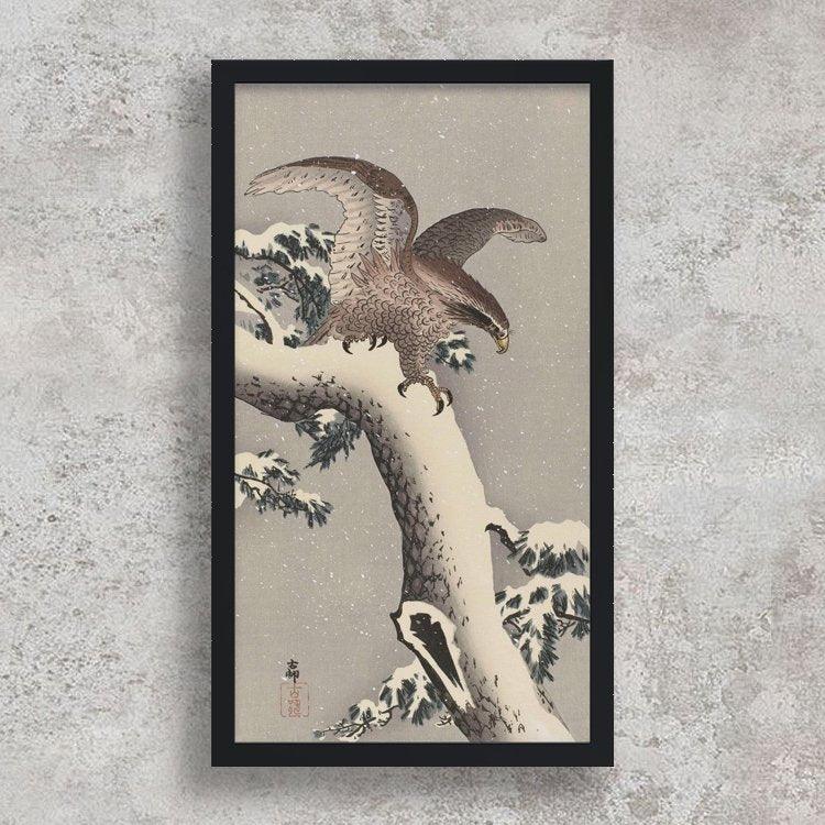 High-quality Framed Print Eagle on snowy pine -  Ohara Koso Japanese Woodblock Print Ukiyo-e - City of Paradise