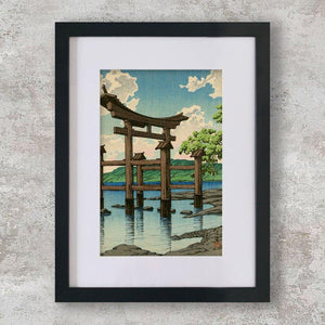 High-quality Mounted + Framed Print Gozanoishi Shrine at Lake Tazawa - Kawase Hasui Japanese Woodblock Print Ukiyo-e - City of Paradise