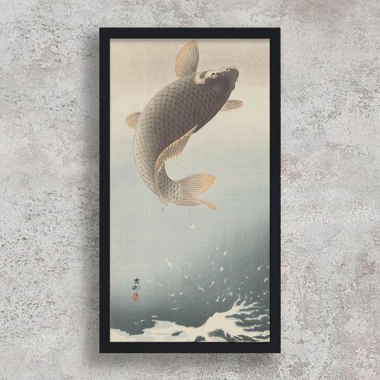 High-quality Framed Print Leaping Carp - Ohara Koson Japanese Woodblock Print Ukiyo-e - City of Paradise