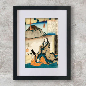 High-quality Mounted + Framed Print Poem by Empress Jito - Utagawa Kuniyoshi Japanese Woodblock Print Ukiyo-e - City of Paradise