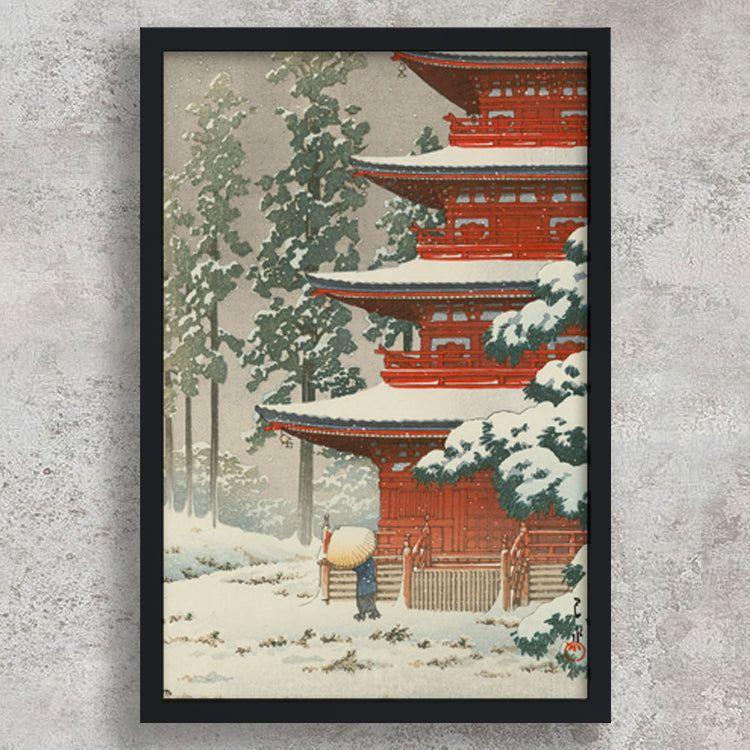 High-quality Framed Print Saishoin Temple in Snow Hirosaki - Kawase Hasui Japanese Woodblock Print Ukiyo-e - City of Paradise