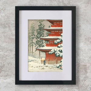 High-quality Mounted + Framed Print Saishoin Temple in Snow Hirosaki - Kawase Hasui Japanese Woodblock Print Ukiyo-e - City of Paradise