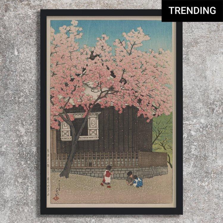 High-quality Framed Print Spring in Mount Atago - Hasui Kawase Japanese Woodblock Print Ukiyo-e - City of Paradise