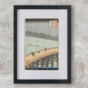 High-quality Mounted + Framed Print Sudden Shower over Shin-Ohashi Bridge and Atake - Hiroshige Japanese Woodblock Print Ukiyo-e - City of Paradise