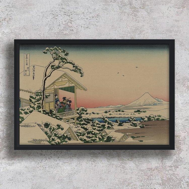 High-quality Framed Print Teahouse at Koishikawa the morning after a snowfall - Katsushika, Hokusai Japanese Woodblock Print Ukiyo-e - City of Paradise