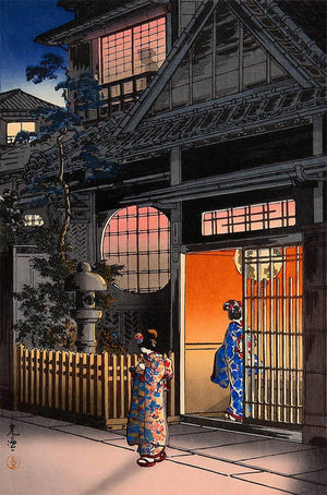 High-quality Print Teahouse at Night - Tsuchiya Koitsu Japanese Woodblock Print Ukiyo-e - City of Paradise