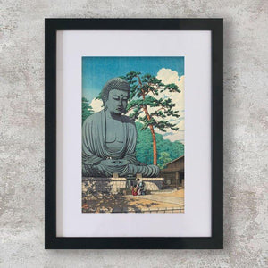 High-quality Mounted + Framed Print The Great Buddha at Kamakura - Kawase Hasui Japanese Woodblock Print Ukiyo-e - City of Paradise