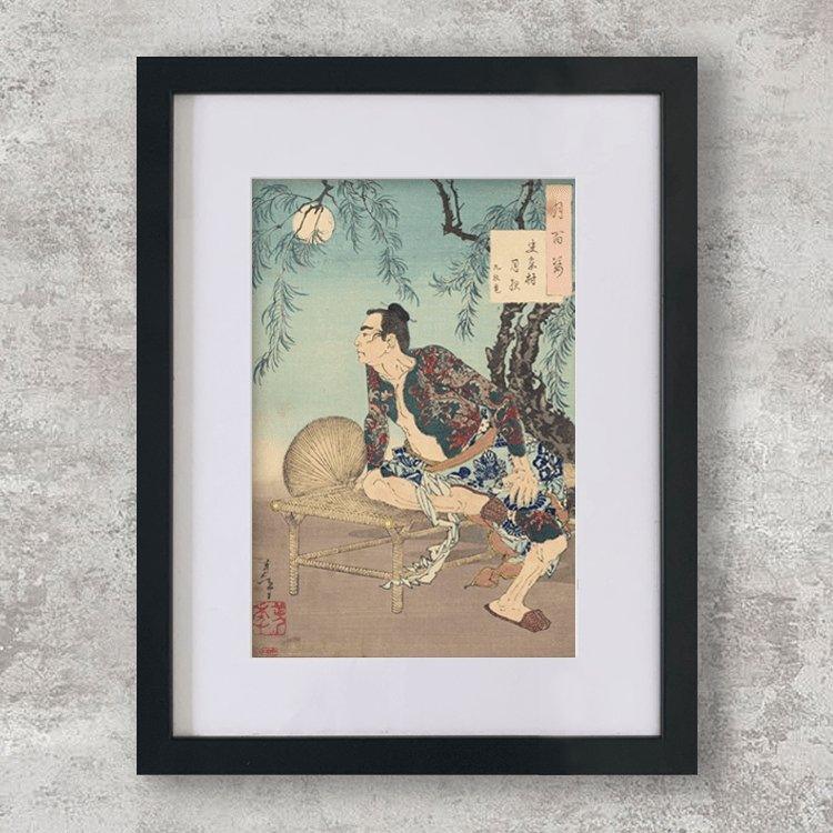 High-quality Mounted + Framed Print The Village of the Shi Clan on a Moonlit Night - Tsukioka Yoshitoshi Japanese Woodblock Print Ukiyo-e - City of Paradise