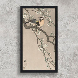 High-quality Framed Print Tits on Cherry Branch - Ohara Koson Japanese Woodblock Print Ukiyo-e - City of Paradise