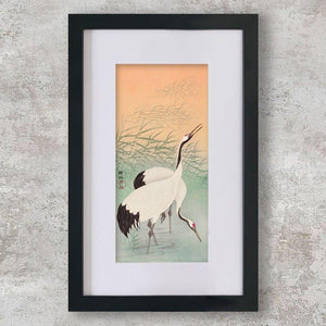 High-quality Mounted + Framed Print Two Cranes - Ohara Koson Japanese Woodblock Print Ukiyo-e - City of Paradise